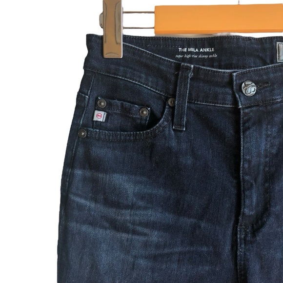AG The Mila Ankle Sz 27 Super High Rise Skinny Frayed Crop Hem Dark Indigo Wash - Picture 13 of 16